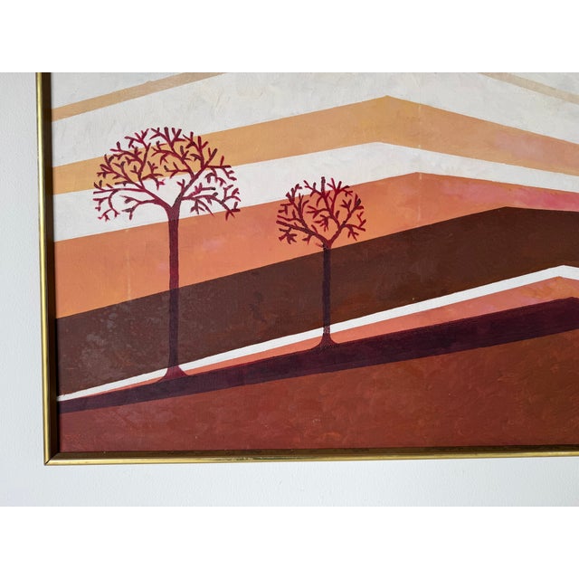 Wood 1980's Vintage Postmodern Geometric Landscape Oil Painting on Canvas, Framed For Sale - Image 7 of 12