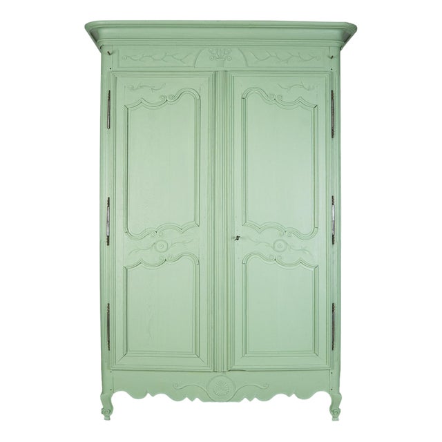 Antique French Soft Green Marriage Armoire For Sale