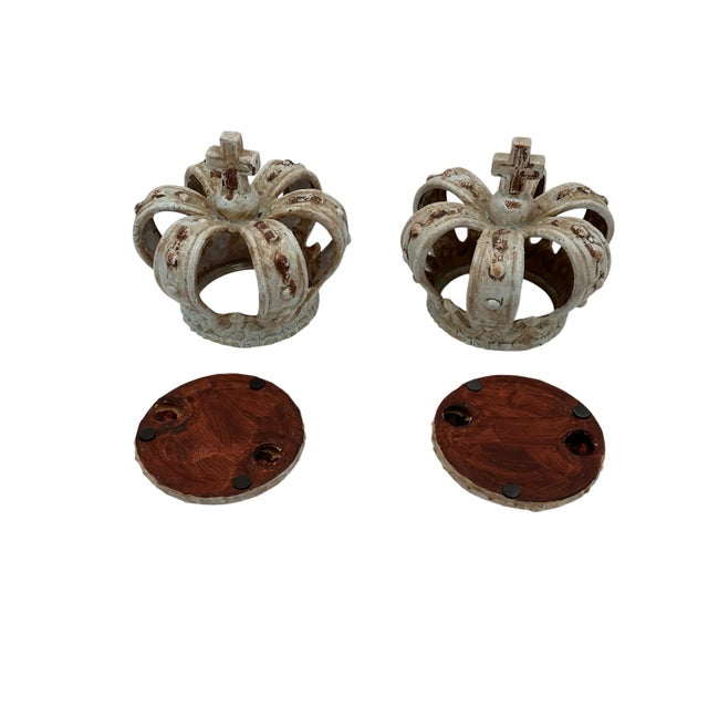 Pair of Cracked Glaze Crown Sculptures/Candle Holders For Sale In New York - Image 6 of 7