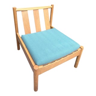 Mid-Century Modern Ash Lounge with Blue Cushion from Ercol For Sale