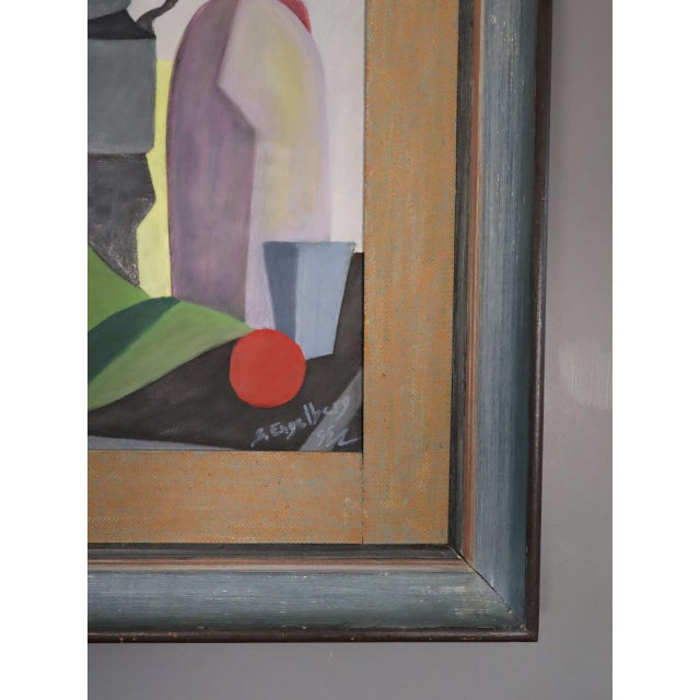 Textile 1955 Mid-Century Modern 'Still Life Elements' Swedish Original Cubist Oil Painting, Framed For Sale - Image 7 of 11