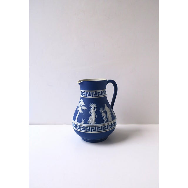 Wedgwood Late 20th Century Wedgwood Jasperware Blue White Pitcher Vase Greek Key Neoclassical English For Sale - Image 4 of 11