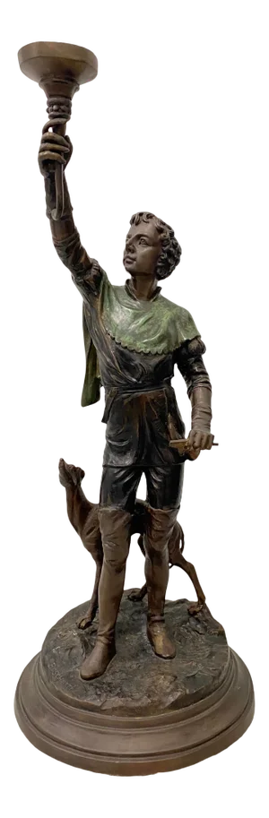 Bronze Sculpture of a Young Man With a Greyhound Converted to Table Lamp by Boschetti
