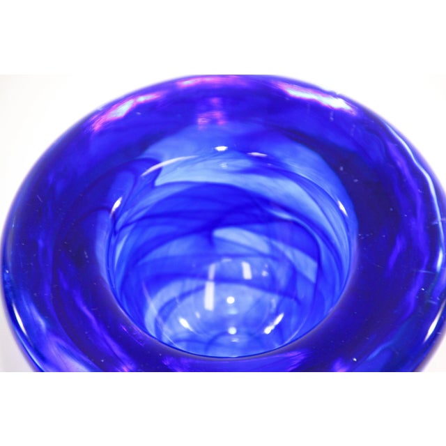 Glass Kosta Boda Royal Blue Crystal Candle Holder by Anna Ehrner, 1990's For Sale - Image 7 of 11