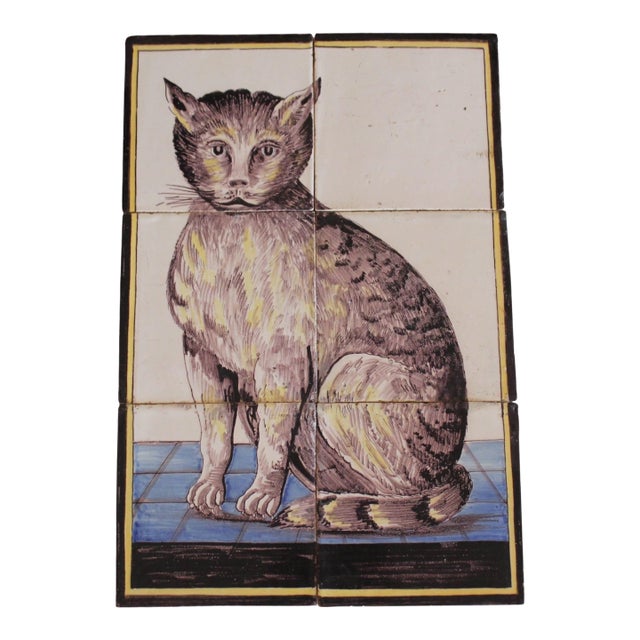 Antique Delft Tile Cat: A Six Tile Panel For Sale