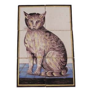 Antique Delft Tile Cat: A Six Tile Panel