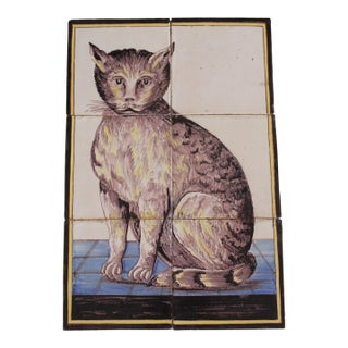 Antique Delftware Tabby Cat: A Six Tile Panel For Sale