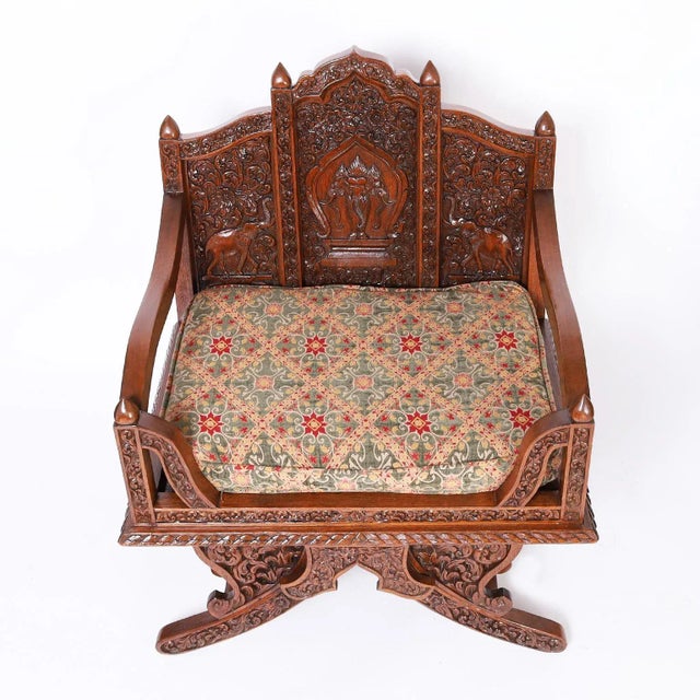 Early 20th Century Pair of Thai Rosewood Elephant Howdah Saddle Style Chairs For Sale - Image 5 of 11