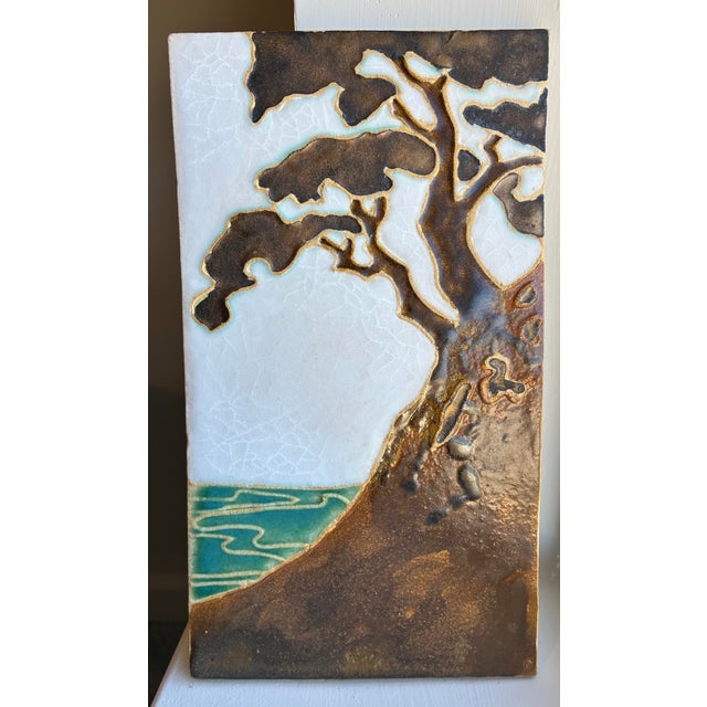 1990s Arts & Crafts Mission Style Studio Ceramic Tile – Coastal Cypress Tree Styled After Motawi For Sale - Image 6 of 7