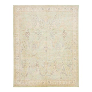 Modern Oushak Style Hand-Knotted Wool Area Rug in Soft Sage, Gold & Lavender For Sale