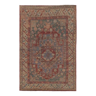 Rug & Kilim’s Kazak-Inspired Rug in Red and Blue Tribal Pattern For Sale