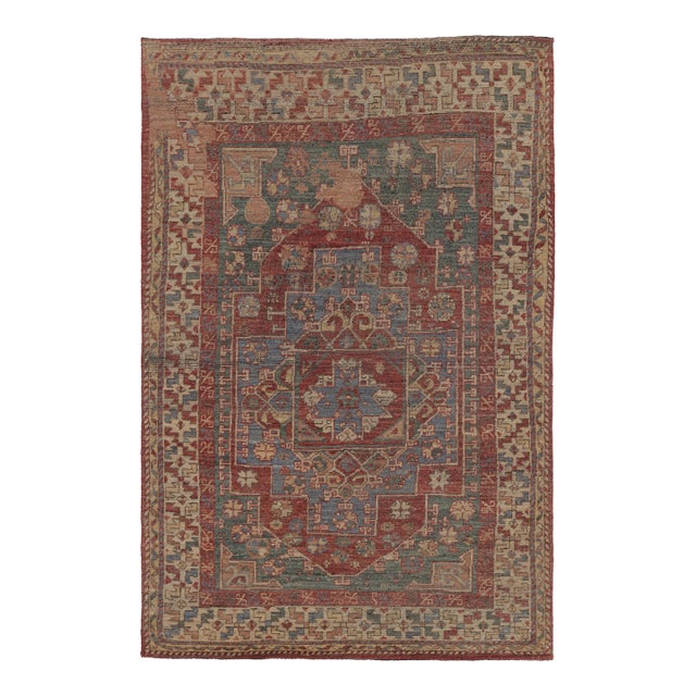 Rug & Kilim’s Kazak-Inspired Rug in Red and Blue Tribal Pattern For Sale