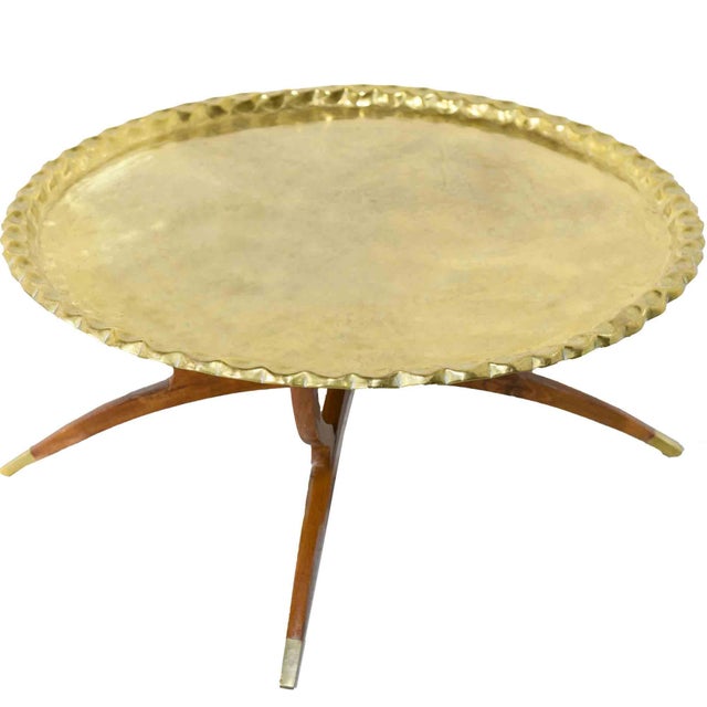 Mid Century Hammered Brass Tray Folding Coffee Table For Sale - Image 11 of 11