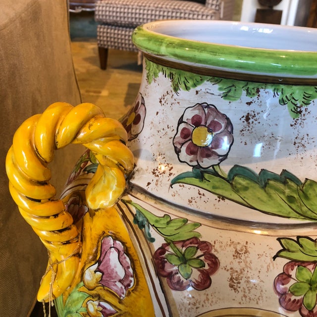 1990s Italian Yellow and Green Hand Painted Ceramic Urn For Sale - Image 9 of 13