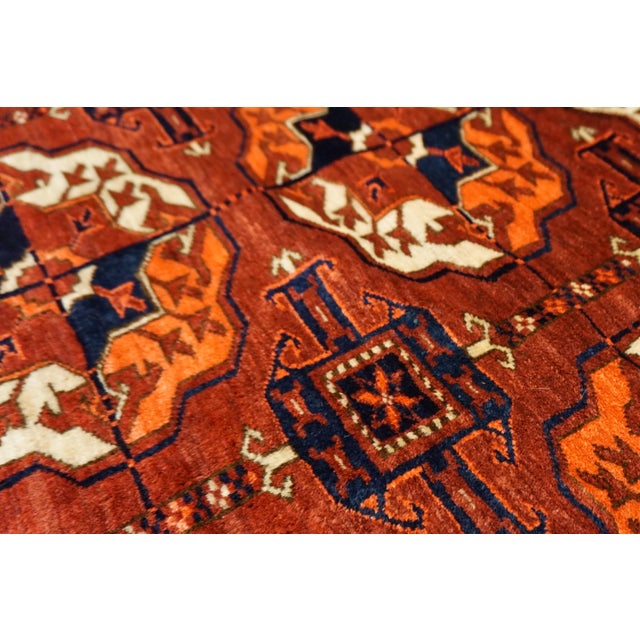 Brilliant Red and Blue Color With Geometric Design Antique Turkmen Tekke Rug For Sale In New York - Image 6 of 11