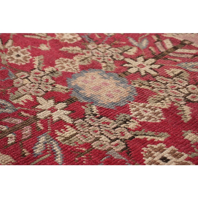 Hand-Knotted Antique Gordes Rug Red and Beige Floral Pattern For Sale - Image 4 of 6