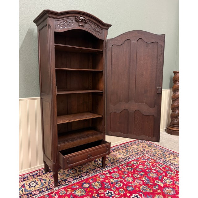 Antique French Louis XV Style Armoire Cupboard Linen Cabinet Bonnetiere Oak For Sale - Image 11 of 18