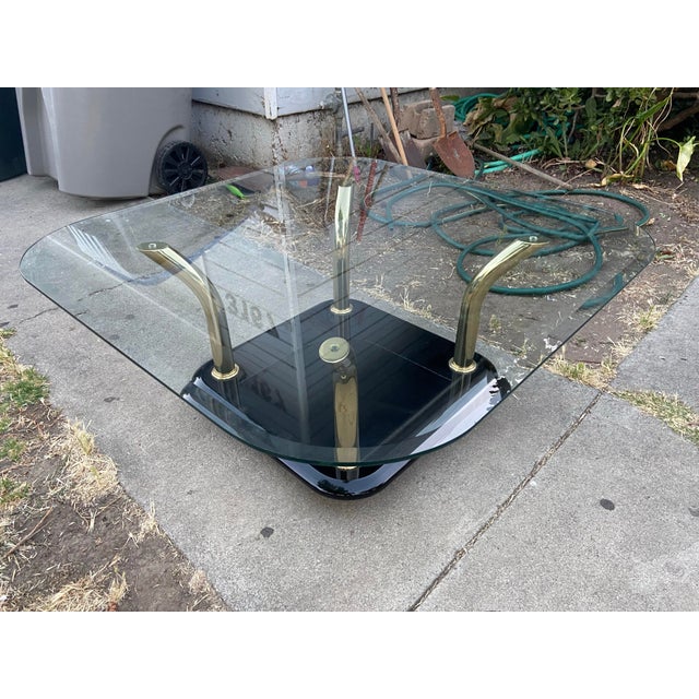 Mid-Century Modern Vintage Postmodern Attributed to Karl Springer Style Brass Tusks Coffee Table & End Table Set For Sale - Image 3 of 12
