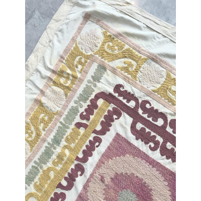 Textile Boho Tashkent Suzani Tablecloth 4'4'' X 4'6'' For Sale - Image 7 of 8