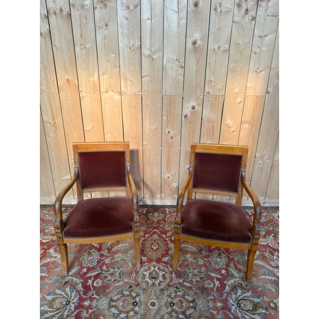 Traditional Empire Armchairs with Dolphin Armrests in Beech and Velvet, 1960s, Set of 2 For Sale - Image 3 of 7