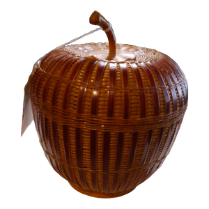 Late 20th Century Vintage Wicker Apple Basket Box With Lid