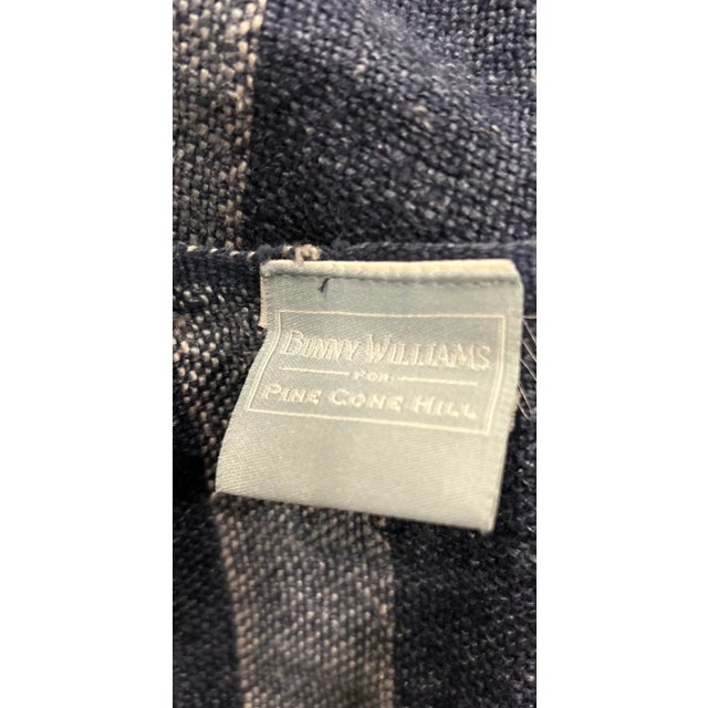 Navy Blue Bunny Williams Pine Cone Hill 100% Linen Plaid Navy White Throw Â€šÃ„Ã¬ Enzyme Washed Blue Tones For Sale - Image 8 of 13