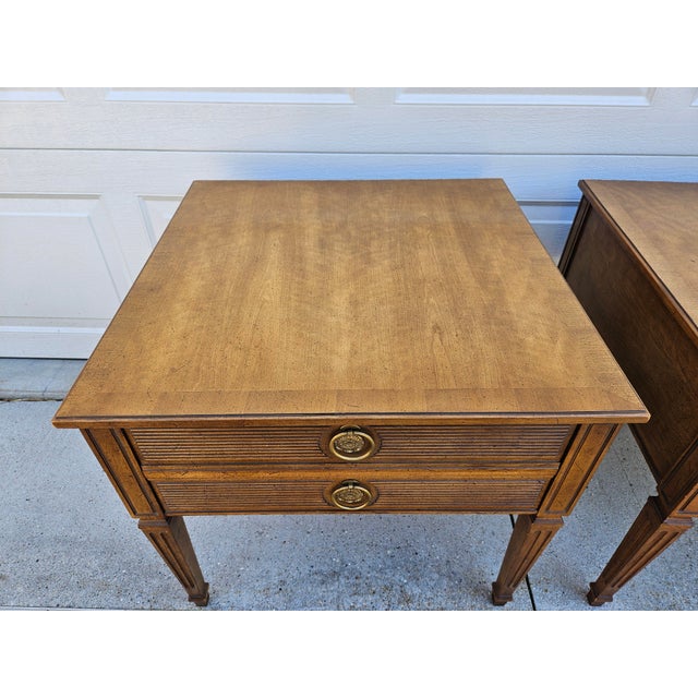 Wood Henredon Walnut Square Side Tables Banded Tops For Sale - Image 7 of 13