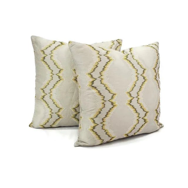 From Highland Court in Diamond Back in the color Citron pillow cover. This fabric features moss, citron, and silver...