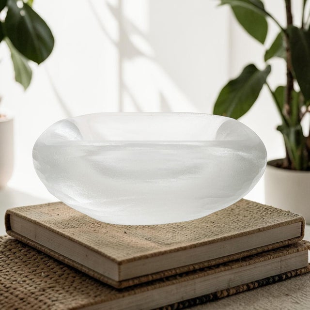 Vicke Lindstrom hand-chiseled Art glass bowl. Has the look of a piece of ice that has been Chiseled and formed. The...