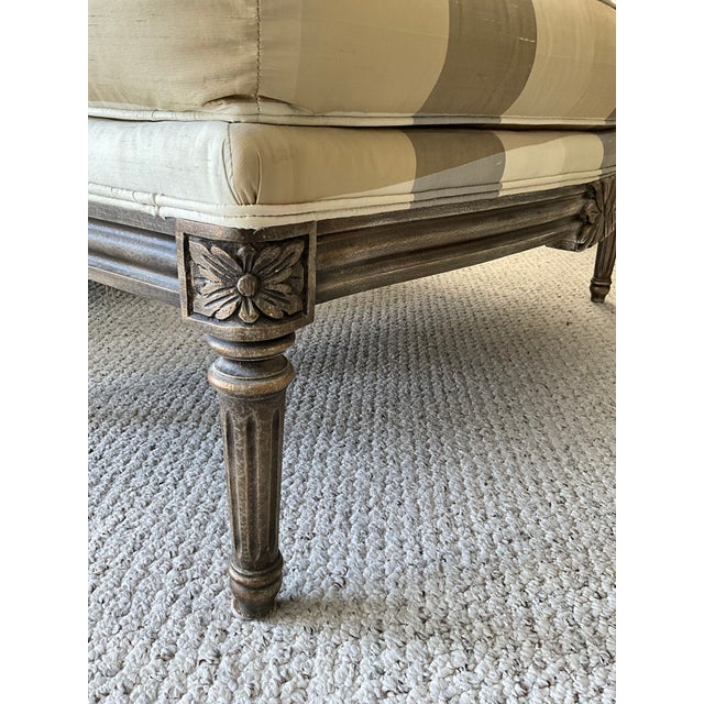 Textile Harden Berger French Louis XVI Style Marquise Silk Plaid Arm Chair & Ottoman For Sale - Image 7 of 10