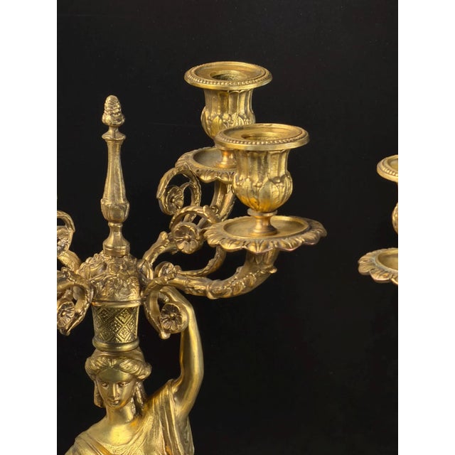 Gold French Empire Revival Gilt Bronze Figural Candelabras, Late 19th Century, Set of 2 For Sale - Image 8 of 18