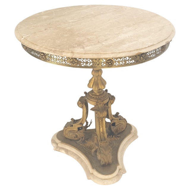 Marble & Bronze Base Fine Gueridon Side End Lamp Stand Mint