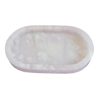 Marble Tray White Oval Italian Crafted Volterra Alabaster For Sale