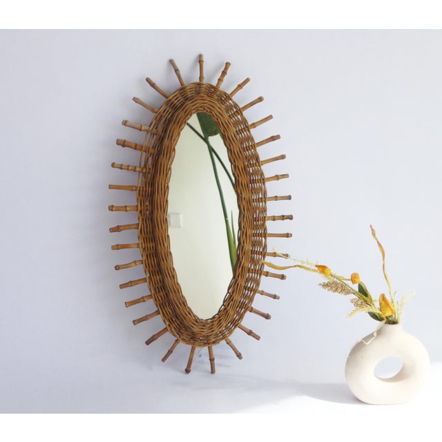 Vintage Sunburst Bamboo Wall Mirror, 1960s For Sale - Image 10 of 10