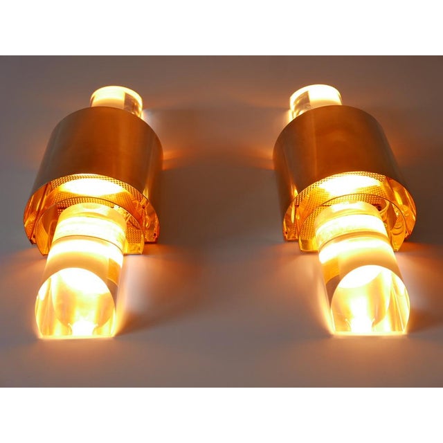 Gilt Brass & Acrylic Glass Wall Lights, Germany, 1980s, Set of 2 For Sale - Image 16 of 18