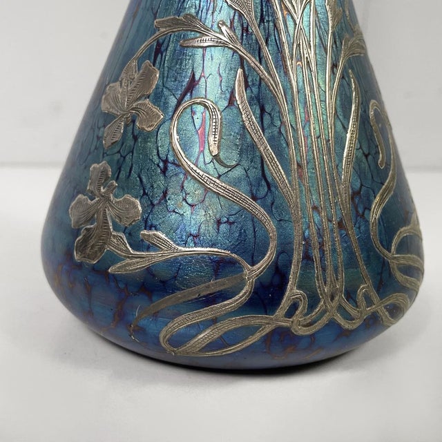 Austrian Art Nouveau Style Blue Glass and Silver-Plated Vase, 1930s For Sale - Image 11 of 15