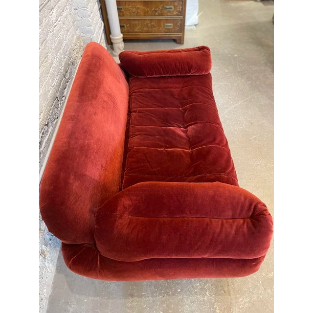 Metal 1970s Vintage Sofa With Curved Arm and Brass Plinth Base For Sale - Image 7 of 7