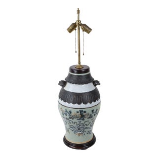 Mid 19th Century Blue and White Porcelain Vase Double Bulb Pull Switch Table Lamp For Sale