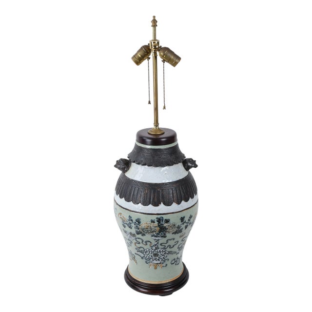 Mid 19th Century Blue and White Porcelain Vase Double Bulb Pull Switch Table Lamp For Sale