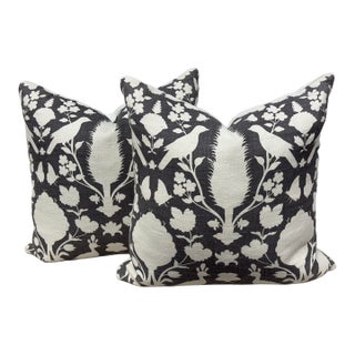 Schumacher Chenonceau Botanical Bird Throw Pillows, Pair For Sale