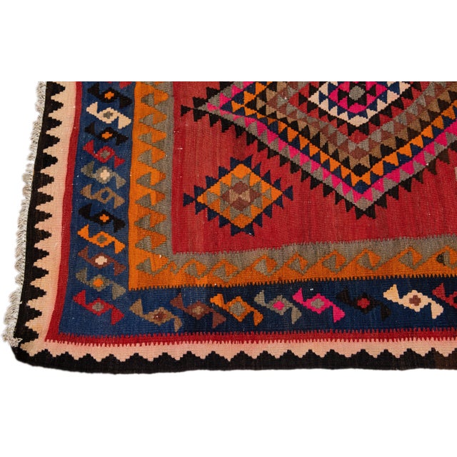 1960s Vintage Turkish Kilim Multicolor Handmade Tribal Wool Runner For Sale - Image 4 of 10