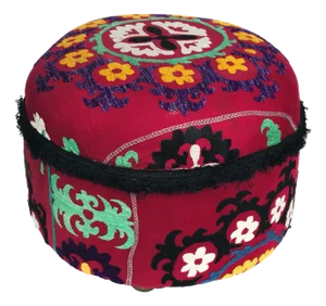 Custom Made Ottoman /Footstool With Vintage Uzbeck Suzani Upholstery