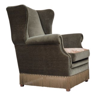 Vintage Danish Highback Chair in Furniture Velour For Sale