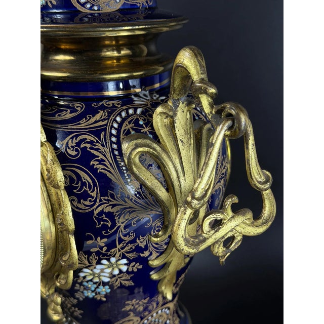 Antique French Cobalt Blue Porcelain Vase Clock with Gilt Bronze Mounts, 1890s For Sale - Image 14 of 18