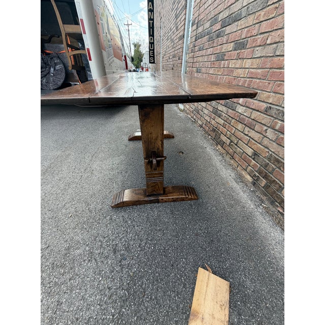 19th Century Oak Trestle Table For Sale In Nashville - Image 6 of 13