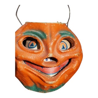 Vintage “Sly Grin” Halloween Pulp / Papier Mache' Jack-O’-Lantern 1930s For Sale
