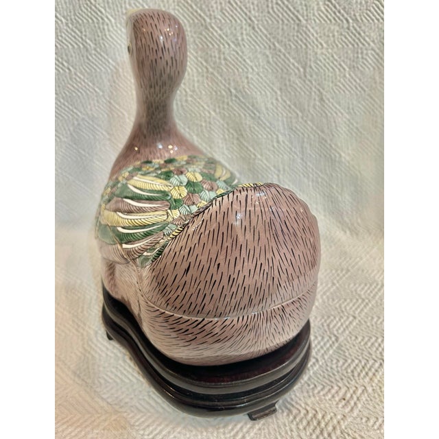 Mid 20th Century Chinoiserie Duck or Goose Tureen on Carved Wood Stand For Sale In New Orleans - Image 6 of 12