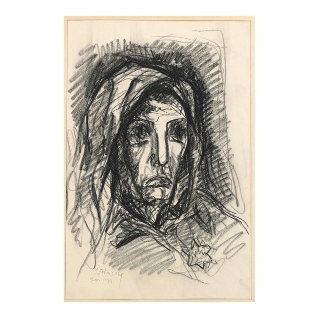 Portrait - Original Charcoal Drawing by Serge Fotinsky - 1943 1943 For Sale