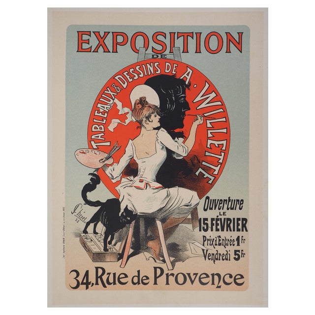 Jules Cheret, Jeune fille peintre, 1897 Lithograph For Sale