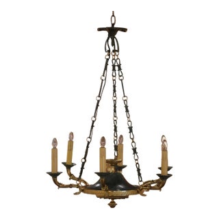 Early 20th Century French Empire Bronze Dore Six-Light Chandelier For Sale